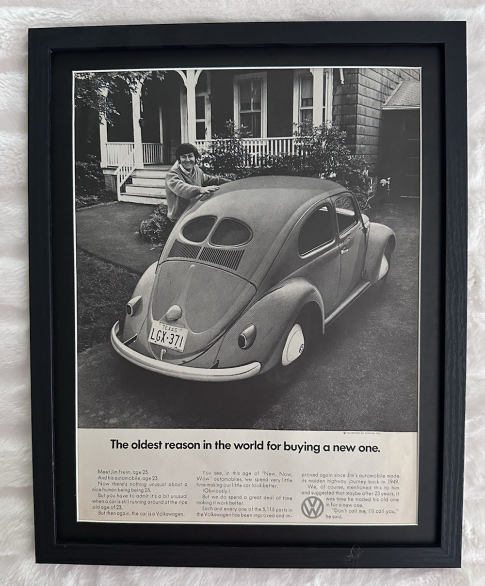 Framed 1971 Volkswagen Beetle Print Advertisement Split Window 11x14